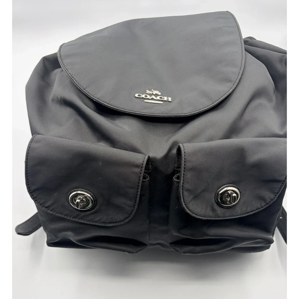 Auth COACH Nylon Leather Trim Bucket Mouth Backpack F58814 Black Good Pre Owned
